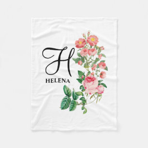 Vintage Floral Botanical Customised Monogram Fleece Blanket