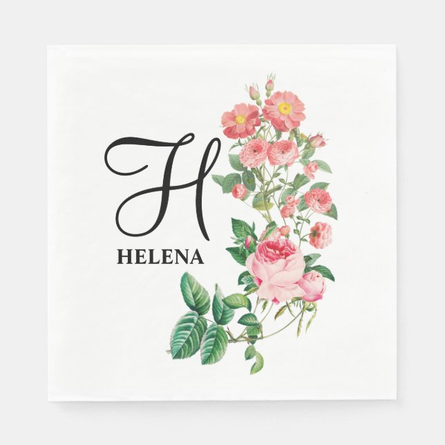 Vintage Floral Botanical Customised Monogram Napkin (Front)