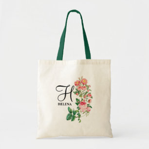 Vintage Floral Botanical Customised Monogram Tote Bag