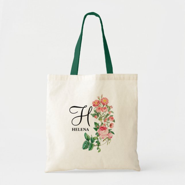 Vintage Floral Botanical Customised Monogram Tote Bag (Front)