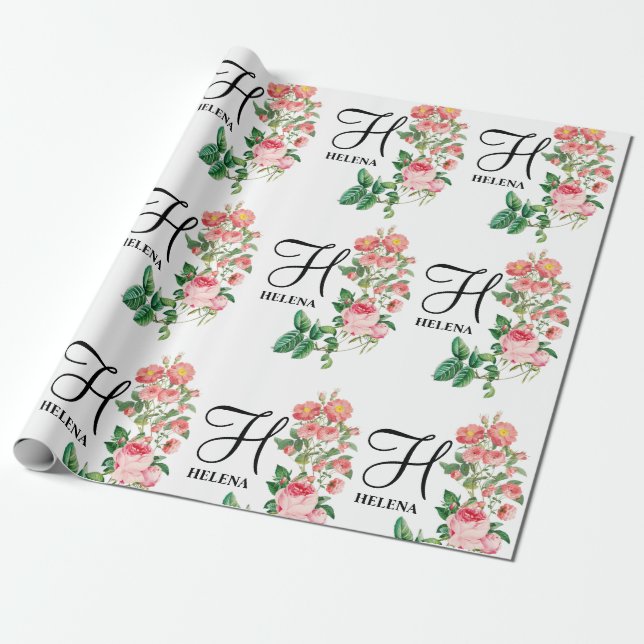 Vintage Floral Botanical Customised Monogram Wrapping Paper (Unrolled)
