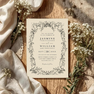 Vintage Floral Botanical Elegant QR Code Wedding Invitation