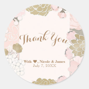 Vintage Floral Botanical Glam Blush Pink & Gold Classic Round Sticker