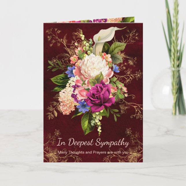 Vintage Floral Botanical Gold Accents Sympathy Card (Front)