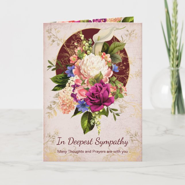 Vintage Floral Botanical Gold Accents Sympathy Card (Front)
