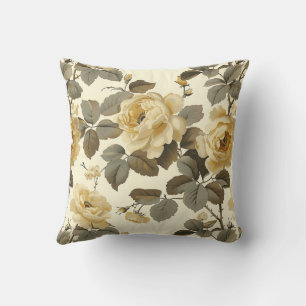 Vintage Floral Botanical Yellow Roses Cushion