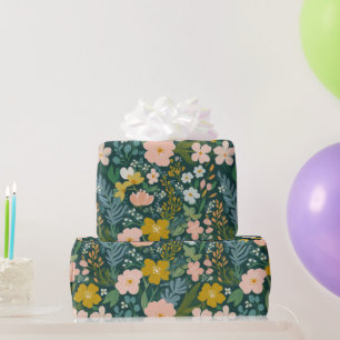 Vintage Floral Botanical Yellow White Watercolor Wrapping Paper