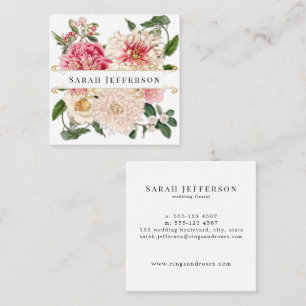 Vintage Floral Botanicals Elegant Gold Swirl White Square Business Card