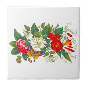 Vintage Floral Bouquet and Butterfly Backsplash Tile