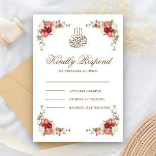 Vintage Floral Bouquet Border Islamic Wedding RSVP Card
