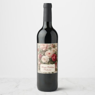 Vintage Floral Bouquet with Custom Text Wine Label