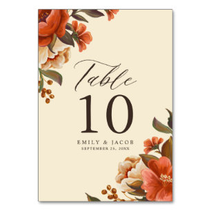 Vintage Floral Bouquets Wedding Table Number