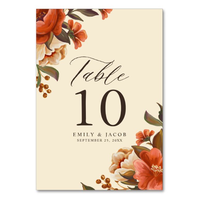 Vintage Floral Bouquets Wedding Table Number (Front)