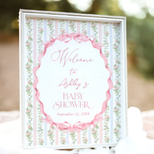Vintage Floral Bow Baby Shower Welcome Poster