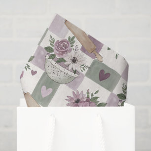 Vintage Floral Bowl Grid Purple Green  Tissue Paper
