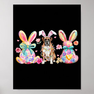 Vintage Floral Boxer Dog Bunny Easter Day Dog Mum Poster