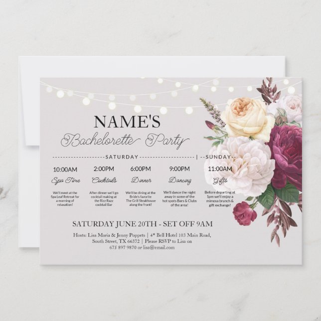 Vintage Floral Bridal Shower Flower Itinerary Invitation (Front)