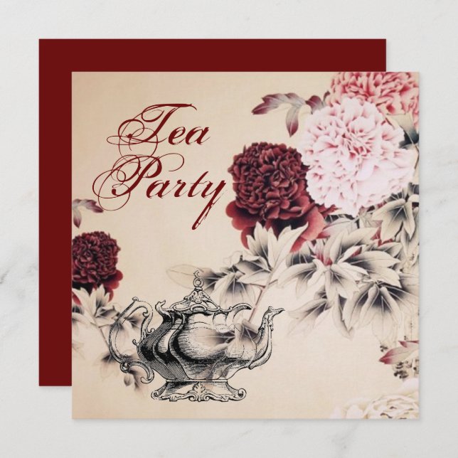 Vintage Floral Bridal Shower Tea Party Invitation (Front/Back)