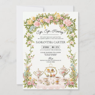 Vintage Floral Bridal Tea Party Invitation Details