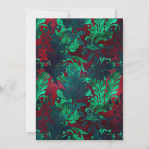 Vintage Floral  Bright Burgundy Emerald Green Invitation