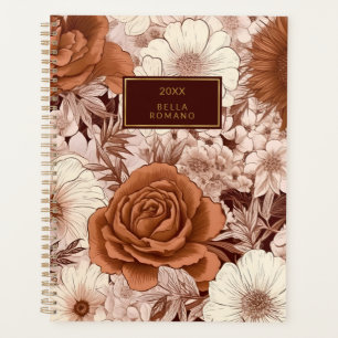 Vintage Floral Brown Mauve Cream Flower Blossoms Planner