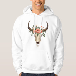 Vintage Floral Bull Skull Boho Western Botanical I Hoodie