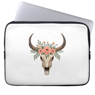 Vintage Floral Bull Skull Boho Western Botanical I Laptop Sleeve