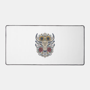 Vintage Floral Bull Skull Western Desk Mat