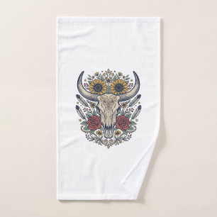 Vintage Floral Bull Skull Western Hand Towel