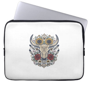 Vintage Floral Bull Skull Western Laptop Sleeve