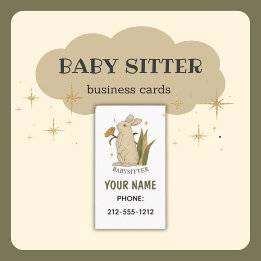 Vintage Floral Bunny Rabbit Babysitter Business Card