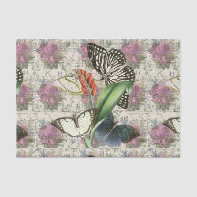Vintage Floral Butterfly Tissue Paper (Front)