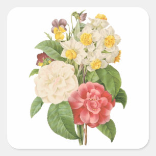Vintage Floral Camelia Daffodil Flowers by Redoute Square Sticker