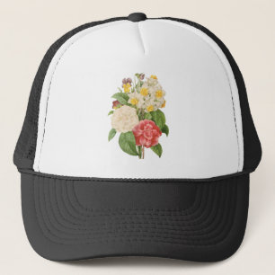 Vintage Floral Camelia Daffodil Flowers by Redoute Trucker Hat