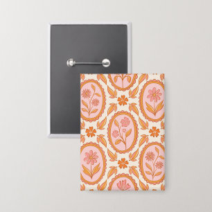 Vintage Floral Cameo Pattern In Pink & Orange