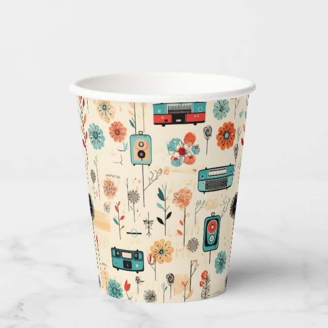 Vintage Floral & Camera Pattern (2) Paper Cups (Front)
