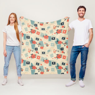 Vintage Floral & Camera Pattern (3) Fleece Blanket