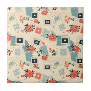 Vintage Floral & Camera Pattern (3) Tile