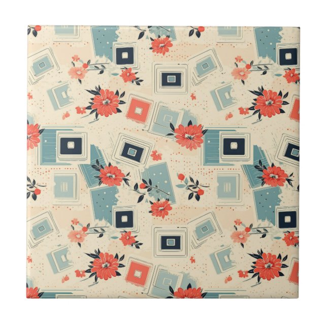 Vintage Floral & Camera Pattern (3) Tile (Front)