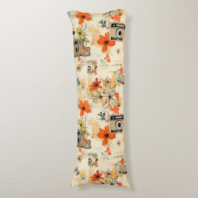 Vintage Floral & Camera Pattern (5) Body Cushion (Front Vertical)