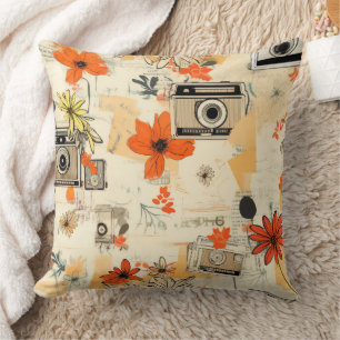 Vintage Floral & Camera Pattern (5) Cushion