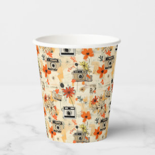 Vintage Floral & Camera Pattern (5) Paper Cups
