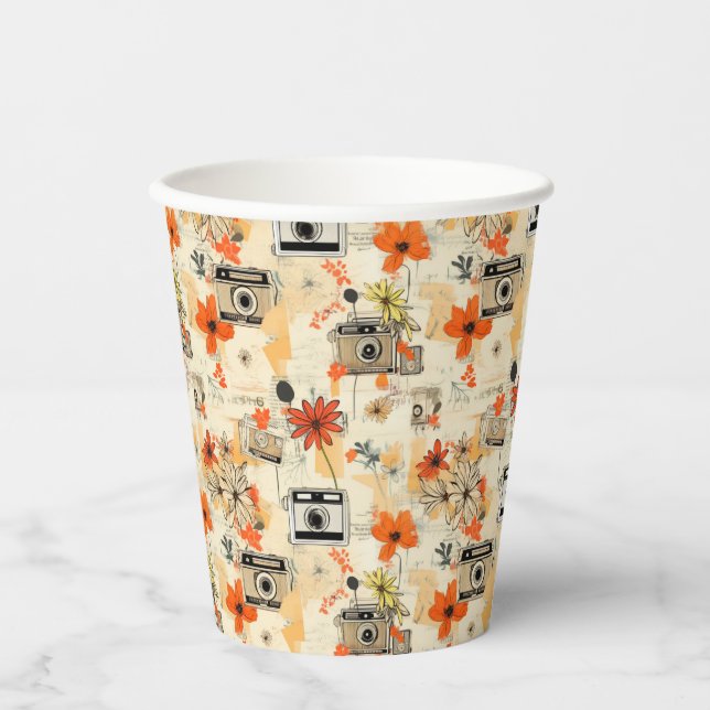 Vintage Floral & Camera Pattern (5) Paper Cups (Front)