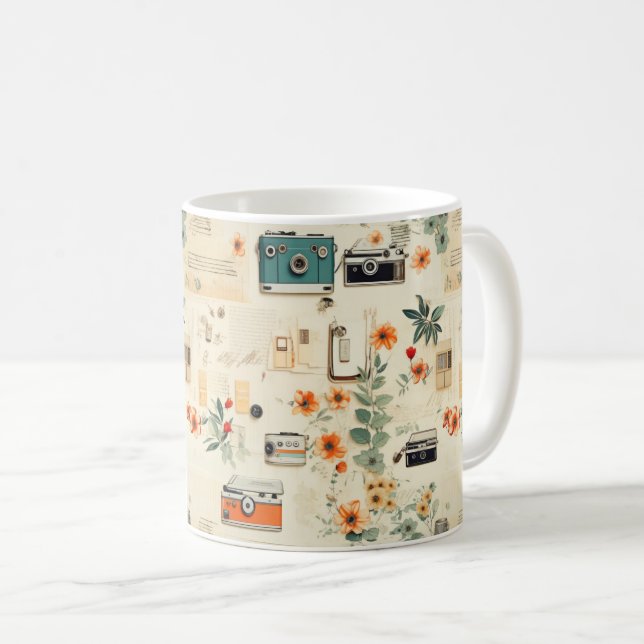 Vintage Floral & Camera Pattern (6) Coffee Mug (Front Right)