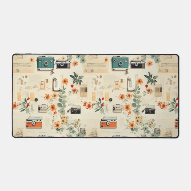 Vintage Floral & Camera Pattern (6) Desk Mat (Front)