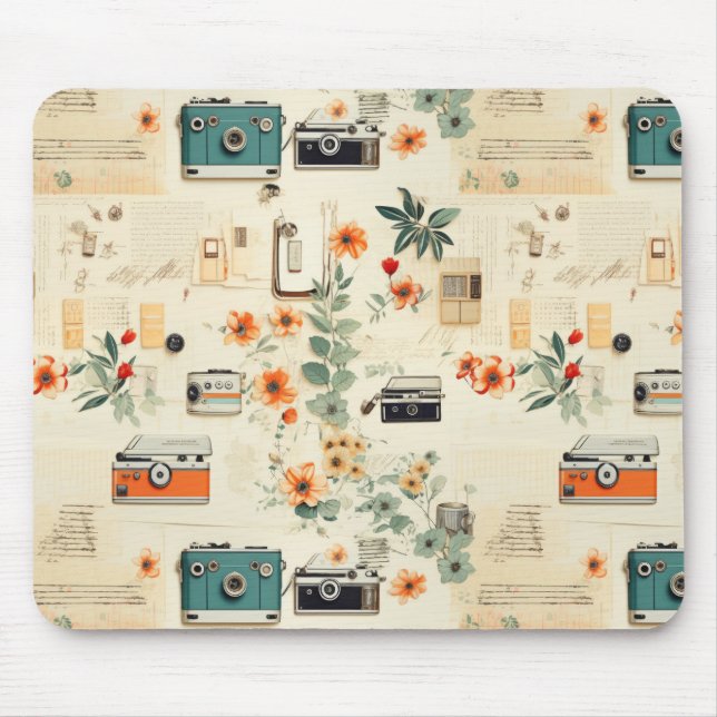 Vintage Floral & Camera Pattern (6) Mouse Pad (Front)