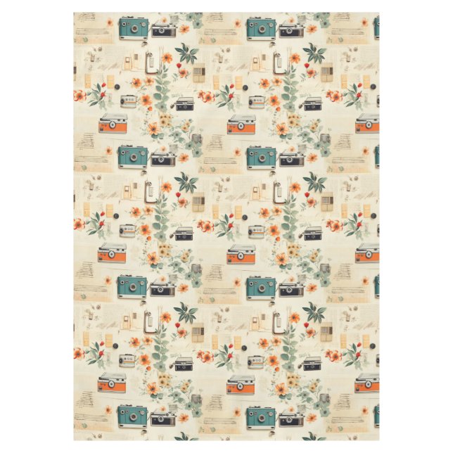 Vintage Floral & Camera Pattern (6) Tablecloth (Front)