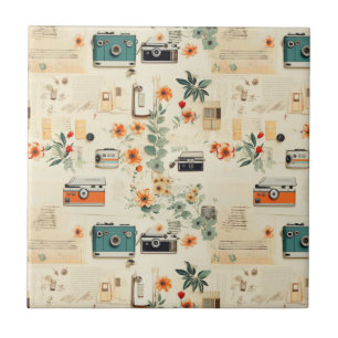 Vintage Floral & Camera Pattern (6) Tile