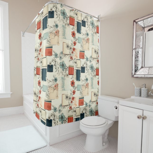 Vintage Floral & Camera Pattern (7) Shower Curtain (In Situ)