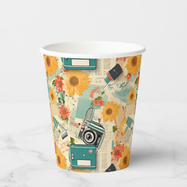 Vintage Floral & Camera Pattern (8) Paper Cups (Front)